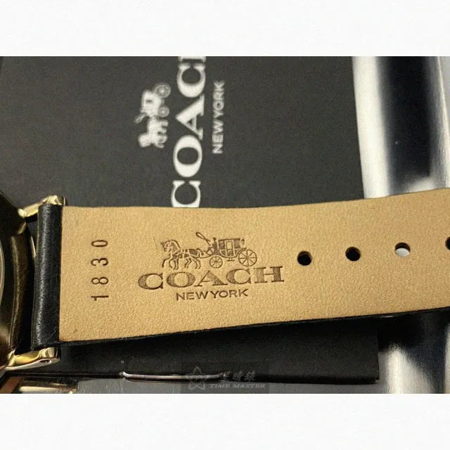 【COACH】COACH蔻馳女錶型號CH00006(黑色錶面金色錶殼深黑色真皮皮革錶帶款)