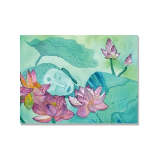 【24mama 掛畫】單聯式 油畫布 藝術 柔和 佛教 印度 亞洲 藝術 沉思 花卉 泰國 無框畫-40x30cm(佛像和蓮花)