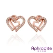 【Aphrodite 愛芙晶鑽】心心相印愛心造型水鑽耳環(玫瑰金色)