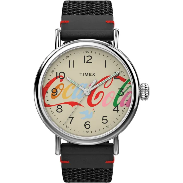 【TIMEX】天美時 x Coca-Cola 限量聯名系列可口可樂字樣款手錶(米x黑 TXTW2V26000)