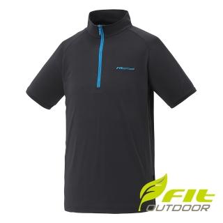 【Fit 維特】男-Coolmax吸排立領短袖衣-碳灰色 MS1102-75(半開襟/立領上衣/保暖上衣/吸濕排汗)