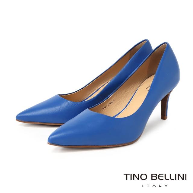 【TINO BELLINI 貝里尼】巴西進口經典素色牛皮尖頭6cm跟鞋FWDV0018(藍)