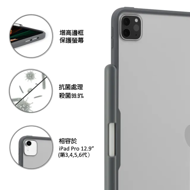 【Pipetto】2022 第6/5代 12.9吋 Origami Pencil多角度多功能保護套內建筆槽-深灰色(iPad Pro 12.9吋)
