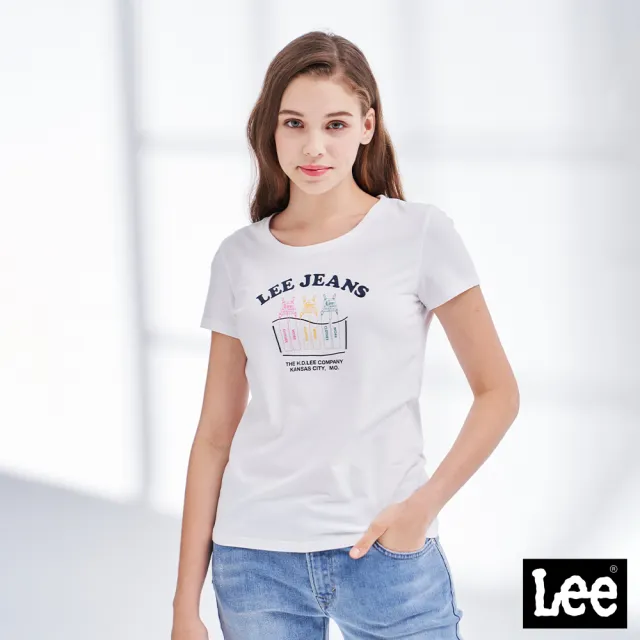 【Lee】出清品-女裝 短袖T恤 / 彩色工作褲 經典白 標準版型(LL210166K14)