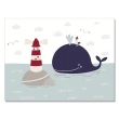 【24mama 掛畫】單聯式 油畫布 動物 鯨魚 海鷗 燈塔 雲 納維亞風格 兒童 北歐 無框畫-40x30cm(可愛的海景)