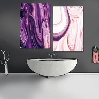 【24mama 掛畫】二聯式 油畫布 現代 藝術 時尚 豐富多彩 設計 無框畫-40x60cm(紫色大理石)