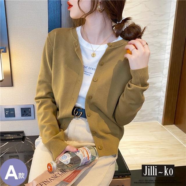 【JILLI-KO】韓系薄款開扣針織衫-F(多款任選)