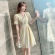 【Dorri】玩美衣櫃優雅時尚V領收腰條紋A字裙襬修身洋裝S-XL