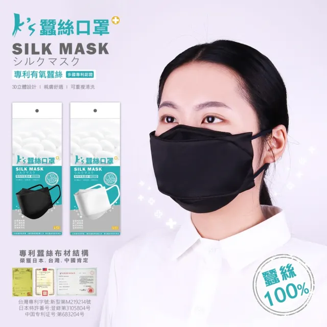 【K’s 凱恩絲】2020新款「防曬抗UV韓版口罩」專利有氧蠶絲口罩-單入裝(天然透氣材質 3D立體剪裁呼吸舒適)