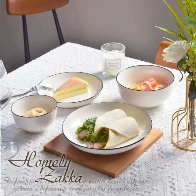 【Homely Zakka】北歐創意簡約黑邊Black系列陶瓷餐具_6件組(飯碗 湯碗 餐具 餐碗 盤子 器皿)