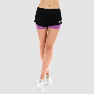 【LOTTO】女 專業網球雙層短褲(黑/紫-LT2154271CL)