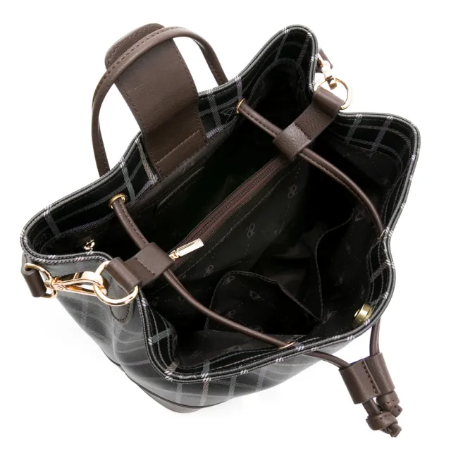 【Arnold Palmer 雨傘】抽繩水桶包 經典格紋系列(咖啡色)