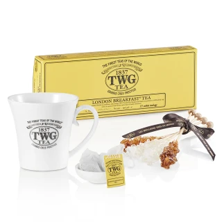 【TWG Tea】倫敦早餐茶茶包禮物組(倫敦早餐茶 黑茶 15包/盒+馬克杯+茶碟+茶棒糖)