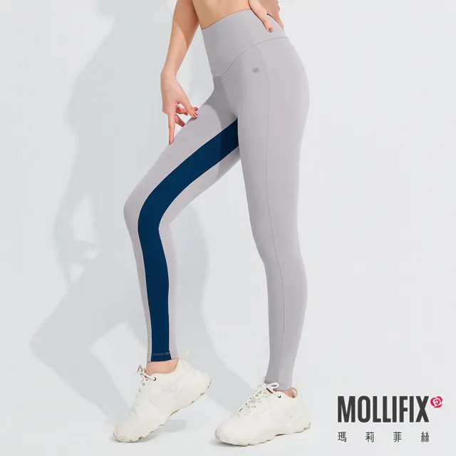 【Mollifix 瑪莉菲絲】Pixel Art 玩色拼接動塑褲、瑜珈服、Legging(冷淡灰)