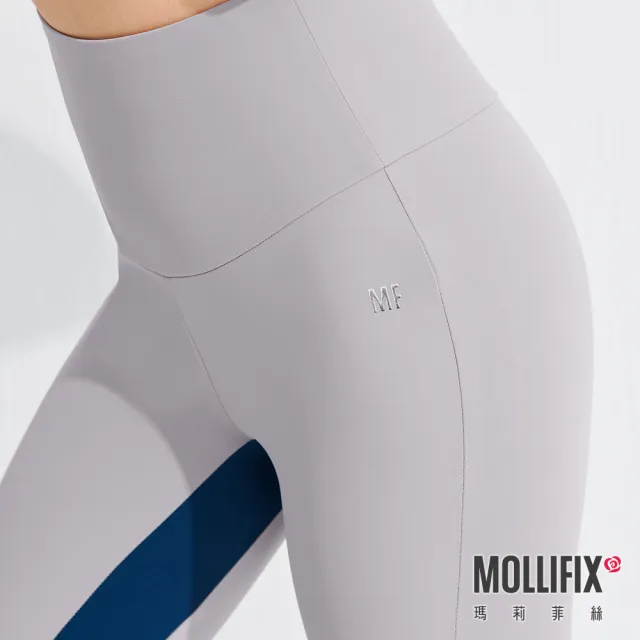 【Mollifix 瑪莉菲絲】Pixel Art 玩色拼接動塑褲、瑜珈服、Legging(冷淡灰)