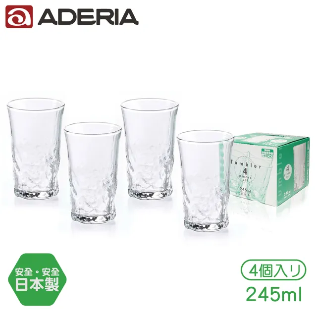 【ADERIA】日本製 升目冷茶玻璃杯 4入組(245ml)