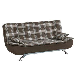 【文創集】納西奧  格紋雙色亞麻布展開式沙發床(沙發/沙發床二用＆展開式機能設計)