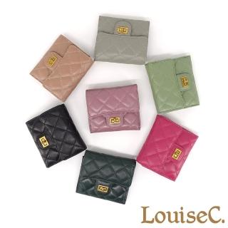 【LouiseC.】Tree House 真羊皮菱格紋三折短夾-7色-五金釦設計(YS21094)