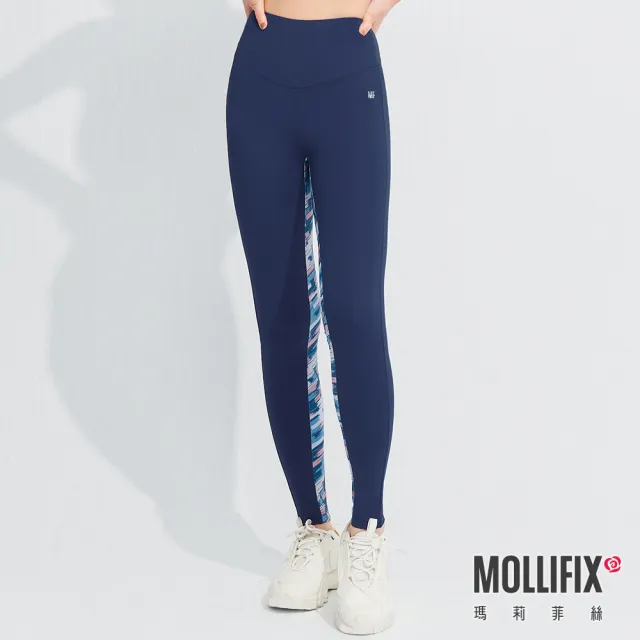 【Mollifix 瑪莉菲絲】Pixel Art 玩色拼接動塑褲、瑜珈服、Legging(經典藍)