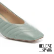 【HELENE SPARK】簡約量感羊皮霧金H釦方頭高跟鞋(綠)