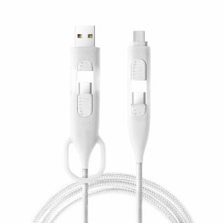 【Bone 蹦克】60W 4合1 USB-C/USB-A to microUSB/USB-C 100CM 快充/傳輸線 - 簡約白(USB-C/USB-A/microUSB)