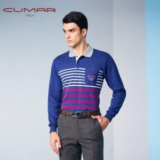 【CUMAR】男裝長袖羅紋領條紋POLO衫/159205-45(親膚舒適)