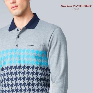 【CUMAR】男裝長袖羅紋領千鳥紋POLO衫/179234(親膚舒適)