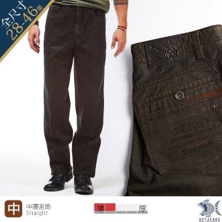 【NST JEANS】特大小尺碼 悶騷的華麗 民族印花咖啡黑長褲-中腰直筒(390-3325/3326)