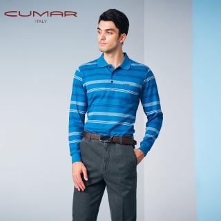 【CUMAR】男裝長袖羅紋領條紋POLO衫/179239(親膚舒適)