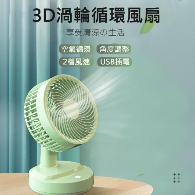 3D渦輪循環桌面USB電風扇 插電款(大風量 超靜音 2檔風)