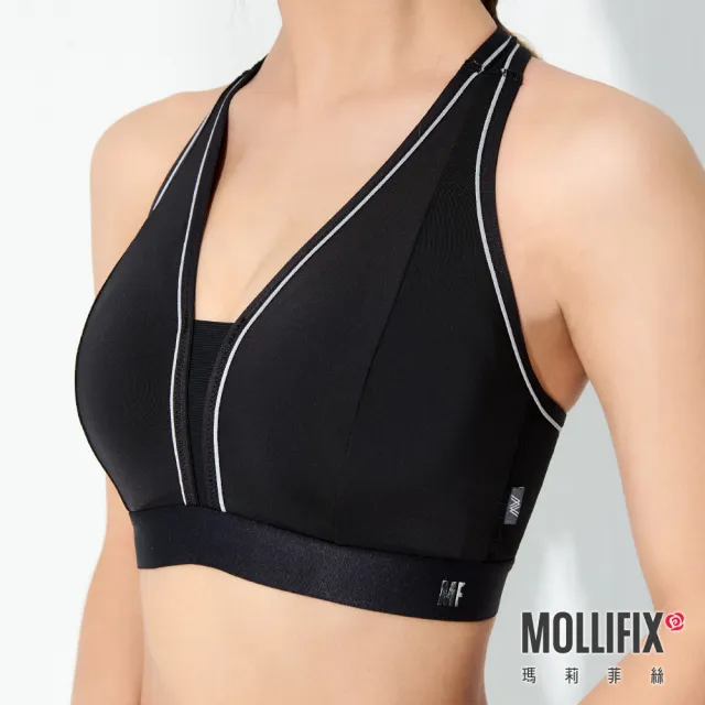 【Mollifix 瑪莉菲絲】TRULY 高強度V領美背運動內衣、瑜珈服、無鋼圈(黑)