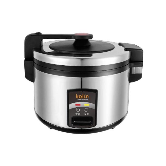 KOLIN 歌林 KNJ-KYR402SE 電子鍋，適合30人份以上大容量使用，內鍋採用不粘塗層合金材質，易清潔耐用。金屬色系設計時尚，尺寸約43*43*38 CM，重10.8KG，功率1400~1500W，110V/60Hz，產地中國。配件包含集水盒、量杯、飯勺，BSMI許可字號R3B051，保固1年。完美適用家庭聚會或商用，煮飯蒸煮一機搞定，提升廚房效率。
