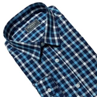 【MURANO】SLIM FIT 長袖襯衫-藍格(臺灣製、現貨、身)