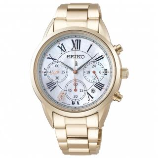 【SEIKO 精工】LUKIA 廣告款羅馬彩貝美鑽太陽能計時女錶/36.4mm雙11限定(V175-0EX0G SSC822J1)