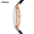 【FOSSIL 官方旗艦館】Jacqueline Multifunction 高雅玫瑰金環鑽指針女錶 藍色真皮錶帶 手錶 38MM ES5096