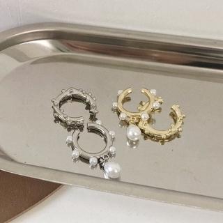 【NDM 南大門】點點珍珠垂墬式 不對稱耳骨夾式耳環無耳洞耳扣(1對入)