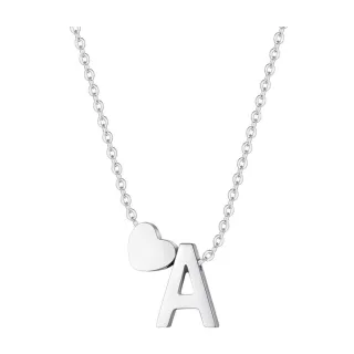 【VIA】英文字母A愛心造型316L鈦鋼項鍊(鋼色)