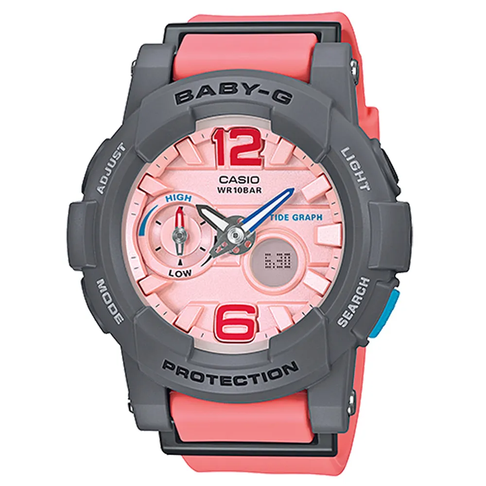 【CASIO 卡西歐】BABY-G 俏麗時尚運動錶-粉橘X灰(BGA-180-4B2)