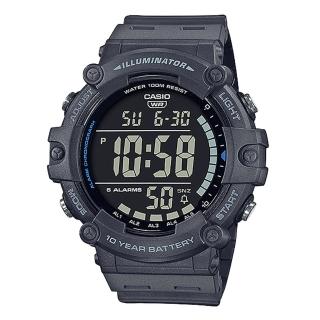 【CASIO 卡西歐】電力十足超大鏡面超清晰膠帶電子運動錶-灰(AE-1500WH-8B)