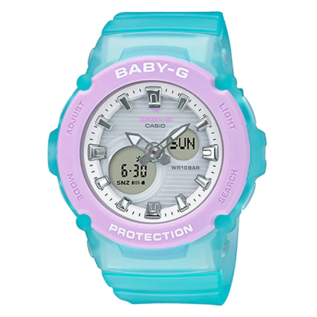 CASIO 卡西歐 BABY-G 仲夏撞色海灘風潮運動雙顯錶-湖水綠x薰衣草紫(BGA-270-2A)