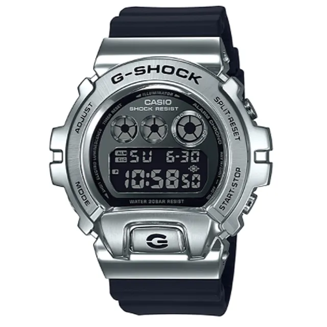 【CASIO 卡西歐】G-SHOCK 經典6900復古金屬框25周年潮流運動電子錶-黑X銀框(GM-6900-1)