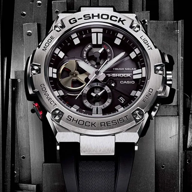 【CASIO 卡西歐】G-SHOCK G-STEEL 電力提示窗 藍芽錶(GST-B100-1A)