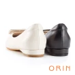 【ORIN】金屬框飾真皮尖頭 女 低跟鞋(黑色)