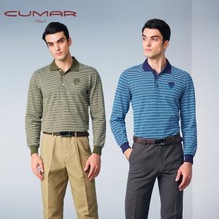 【CUMAR】男裝長袖羅紋領條紋POLO衫/189252(多色可選)