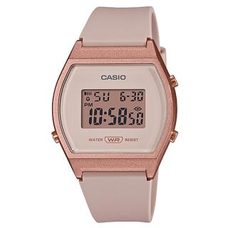 【CASIO 卡西歐】復古風酒桶型數位錶-粉x古銅(LW-204-4A)