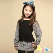 【Azio Kids 美國派】女童 上衣 細格紋接片造型長袖上衣(黑紅二色)