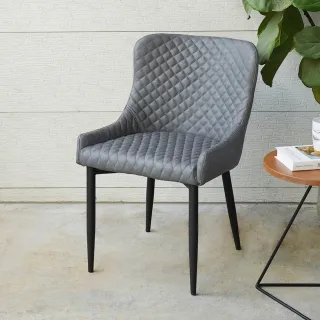 【H&D 東稻家居】菱格皮質餐椅-2色(低背餐椅 黑色鐵製椅腳)
