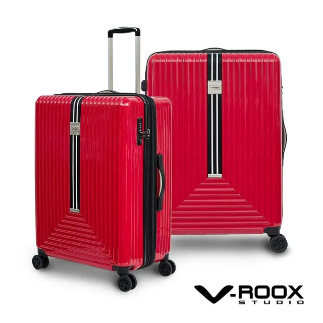 【V-ROOX STUDIO】母親節 29吋 REM 復古直紋硬殼拉鏈可擴充行李箱(可擴充設計 3色可選)