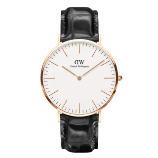 【Daniel Wellington】DW 手錶  Classic Reading 40mm爵士黑壓紋真皮錶  絕版-玫瑰金框(DW00100014)