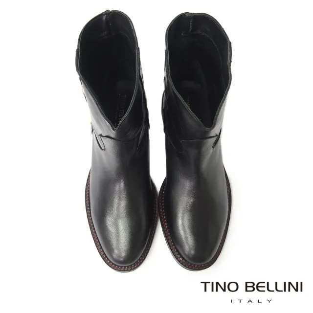 【TINO BELLINI 貝里尼】義大利進口牛皮金屬釦飾微V型靴口中筒短靴FWNT0018(黑)